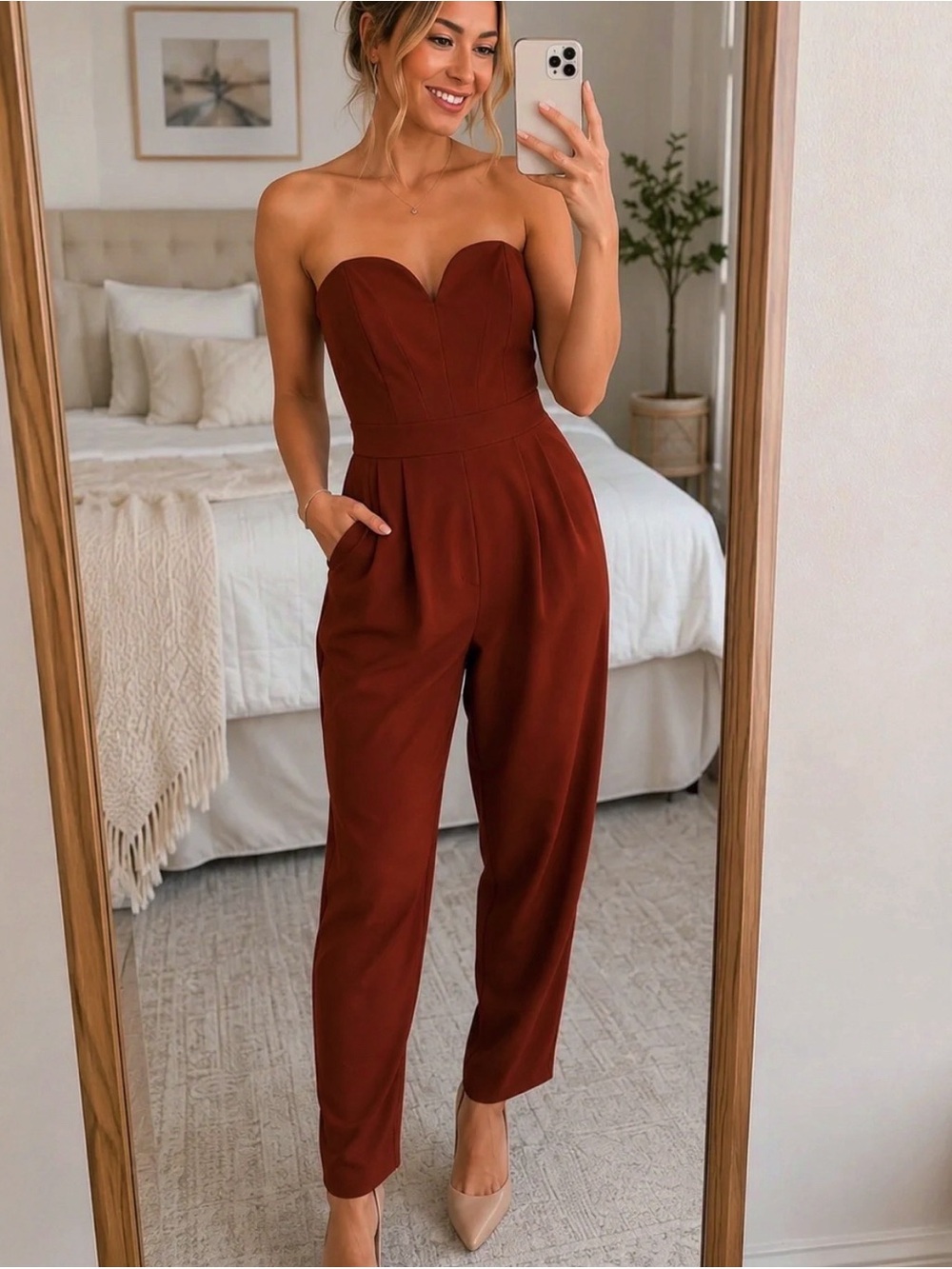 Burgundy/ wine strapless jumpsuit sz L